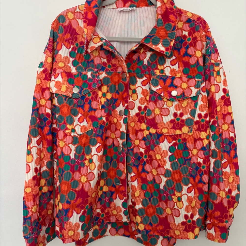 Colorful, Groovy Floral Women's Soft Corduroy Jacket